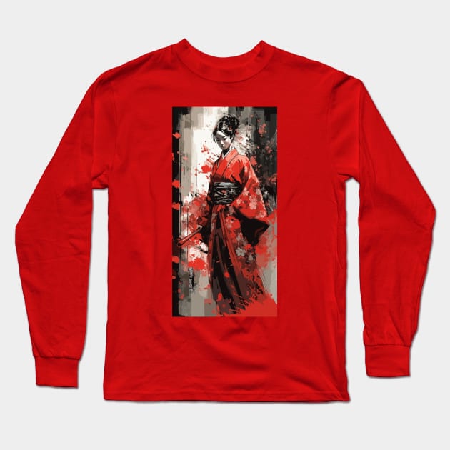 Samurai girl with katana Long Sleeve T-Shirt by CatCoconut-Art